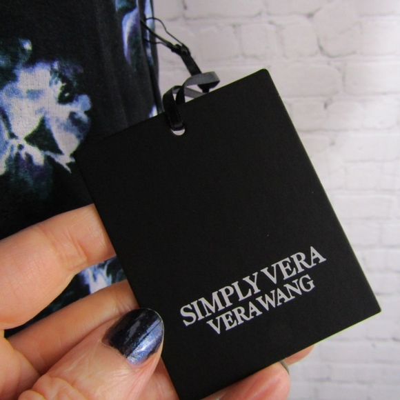 Simply Vera Wang Assymetrical Ruffle Black Blue Print Spring Dress Lined Small - Picture 4 of 5